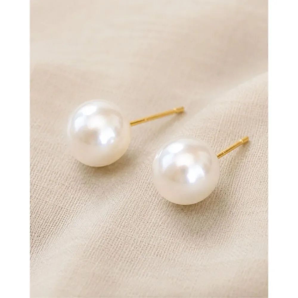 Oversized Classic Faux Pearl Stud Earrings 10mm